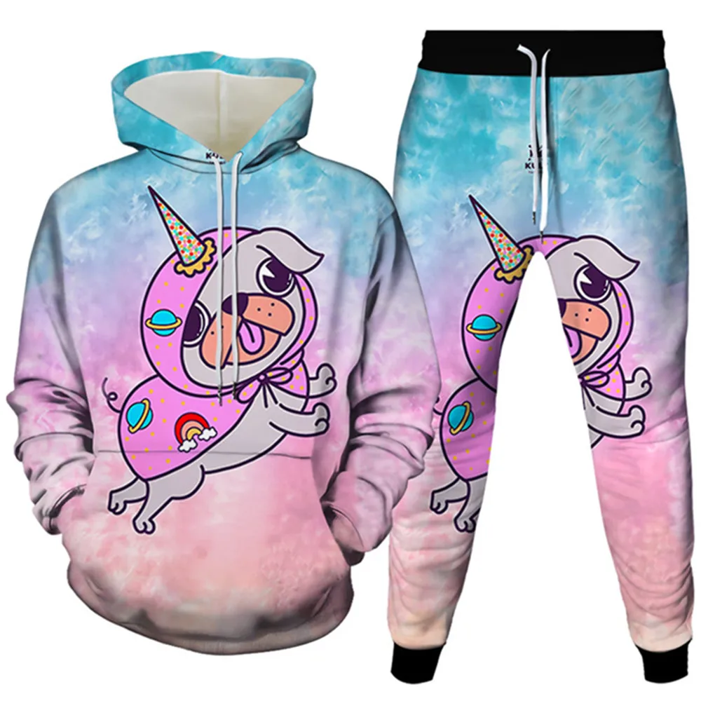 

Anime Pig Pug Unicorn Rainbow Lovely Print Men Fashion Tracksuit Hoodie Jogger Pant 2pc Tracksuit Women Casual Clothe Size S-6XL