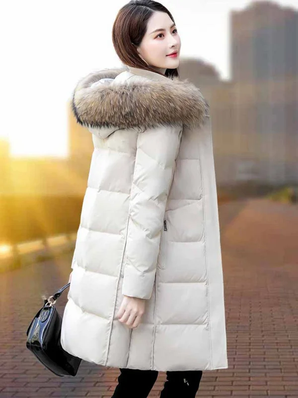 

Hua Ge Di Qing down jacket female 2021 new Korean white duck down slim fit raccoon dog hair medium and long down jacket