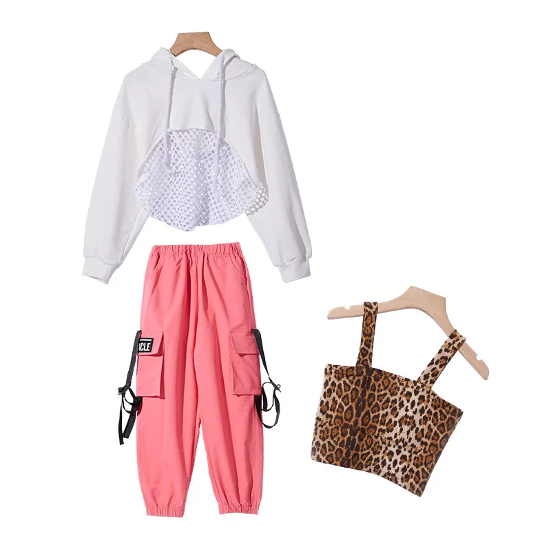 New Hip Hop Costume Girls Leopard Vest White Hooded Mesh Shirt Trousers Kids Dance Costumes For Jazz Street Performance Set
New Hip Hop Costume Girls Leopard Vest White Hooded Mesh Shirt Trousers Kids Dance Costumes For Jazz Street Performance Set