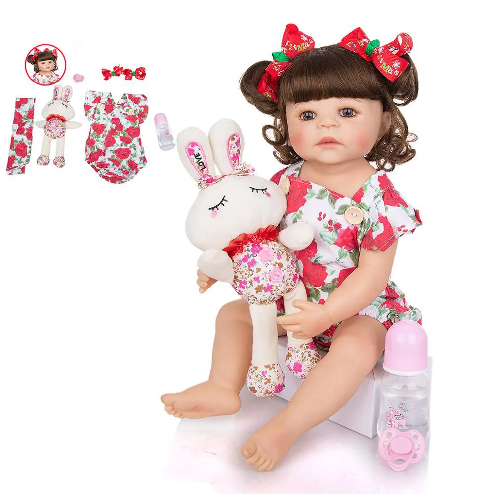 

KEIUMI Lovely 55 cm Silicone Full Body Reborn Baby Doll Toy For Girl Princess Babies Toy Wear Rose Romper Children Birthday Gift