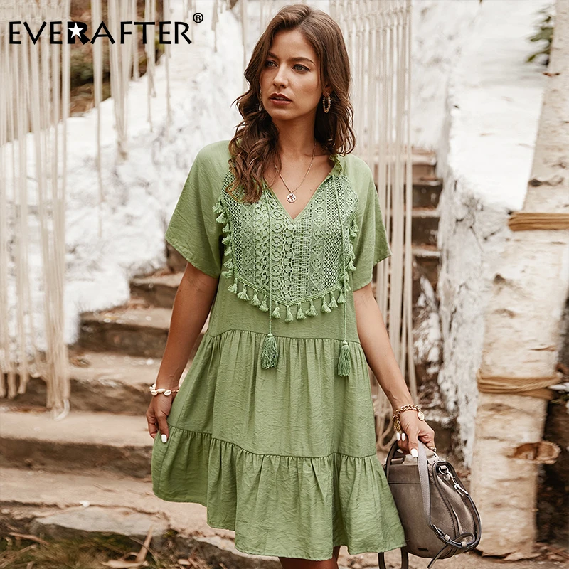 EVERAFTER Vintage women ruched tassel dress lace v-neck short sleeve loose high waist summer casual chic beach wear ladies dress
EVERAFTER Vintage women ruched tassel dress lace v-neck short sleeve loose high waist summer casual chic beach wear ladies dress