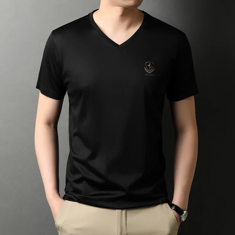 Men's V short sleeve T-shirt solid color new trend ice silk T-shirt youth trend thin embroidery half sleeve
Men's V short sleeve T-shirt solid color new trend ice silk T-shirt youth trend thin embroidery half sleeve