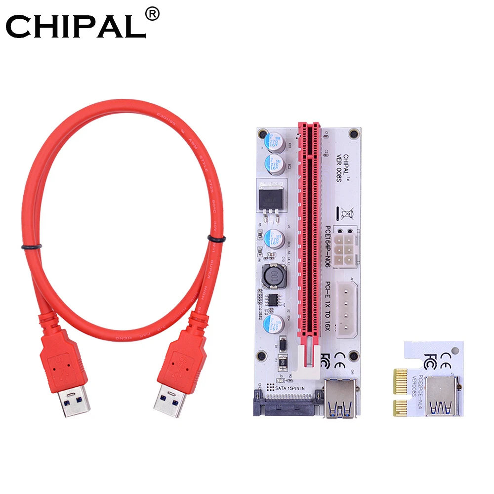 CHIPAL VER008S 3 в 1PCI E Райзер карта 008s PCI Express 1x до 16x расширитель USB 0 кабель SATA шнур