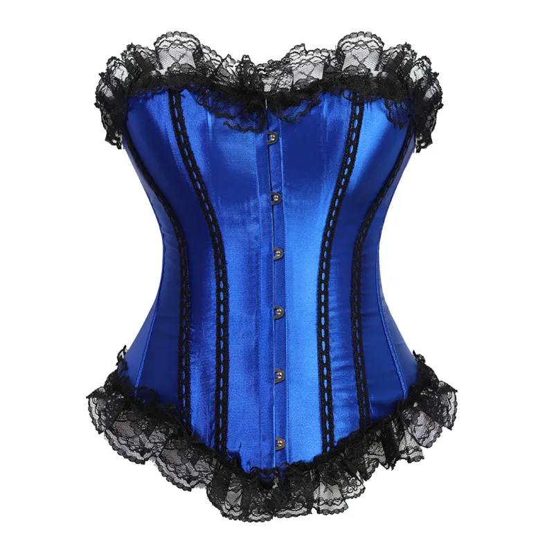 

Sapubonva Corset Bustier with Lace Up Trim Satin Corsets Overbust Costumes Ladies Shaper Victorian Corset Top Blue Yellow Red