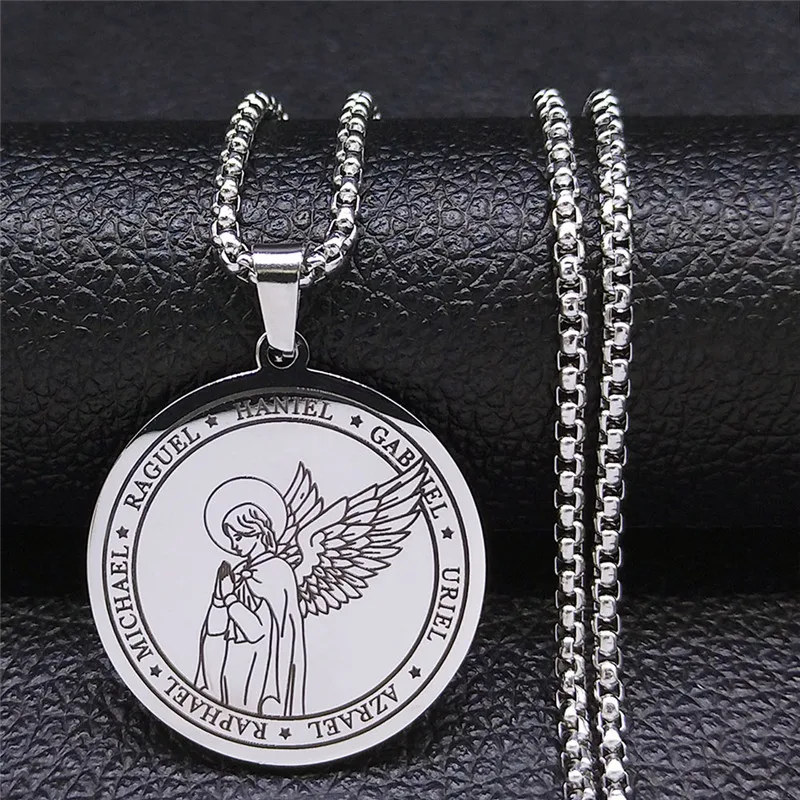 HANIEL GABNEL URIEL AZRAEL RAPHAEL MICHAEL RAGUEL Chain Necklaces Silver Color Statement Necklace Jewery bijoux acier XH269S02
HANIEL GABNEL URIEL AZRAEL RAPHAEL MICHAEL RAGUEL Chain Necklaces Silver Color Statement Necklace Jewery bijoux acier XH269S02