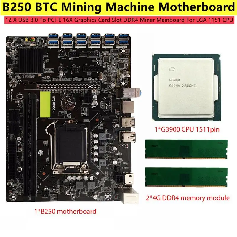 Материнская плата B250C для майнинга BTC 12 USB 3 0-PCI-E X1 Поддержка LGA 1151 DDR4 SATA3.0 |