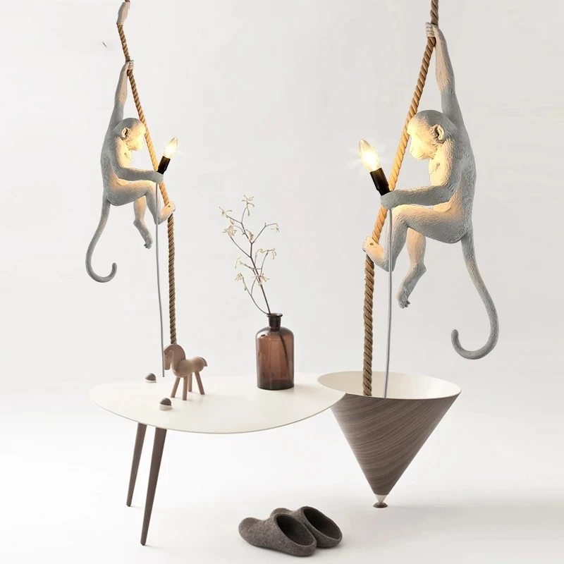 Modern Decor Resin Monkey Lamp Pendant Lights E27 Hemp Rope Loft Pendant Lamp Living Room Hanging Lamp Indoor Decor Lighting
Modern Decor Resin Monkey Lamp Pendant Lights E27 Hemp Rope Loft Pendant Lamp Living Room Hanging Lamp Indoor Decor Lighting