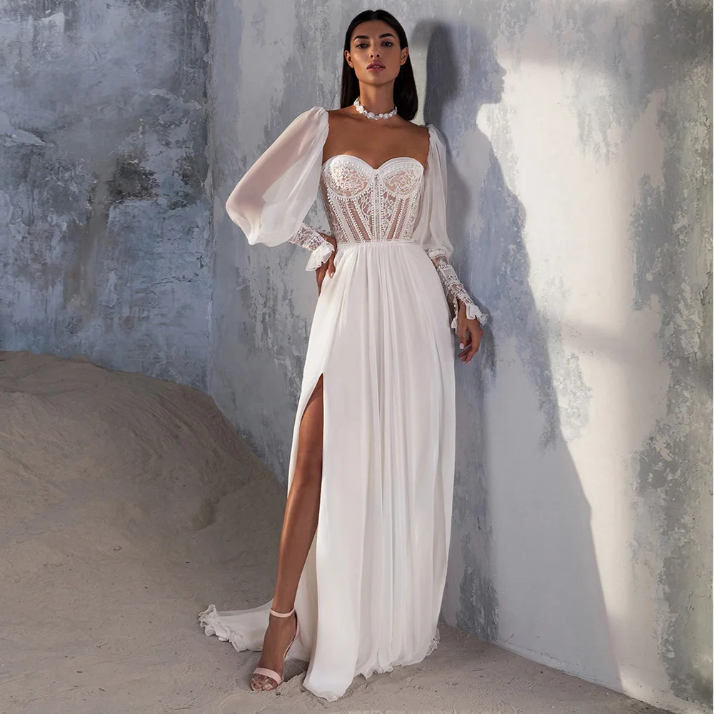 

Женское свадебное платье It's yiiya, белое кружевное платье до пола без бретелек с Боковым Разрезом и длинным рукавом на лето 2022
