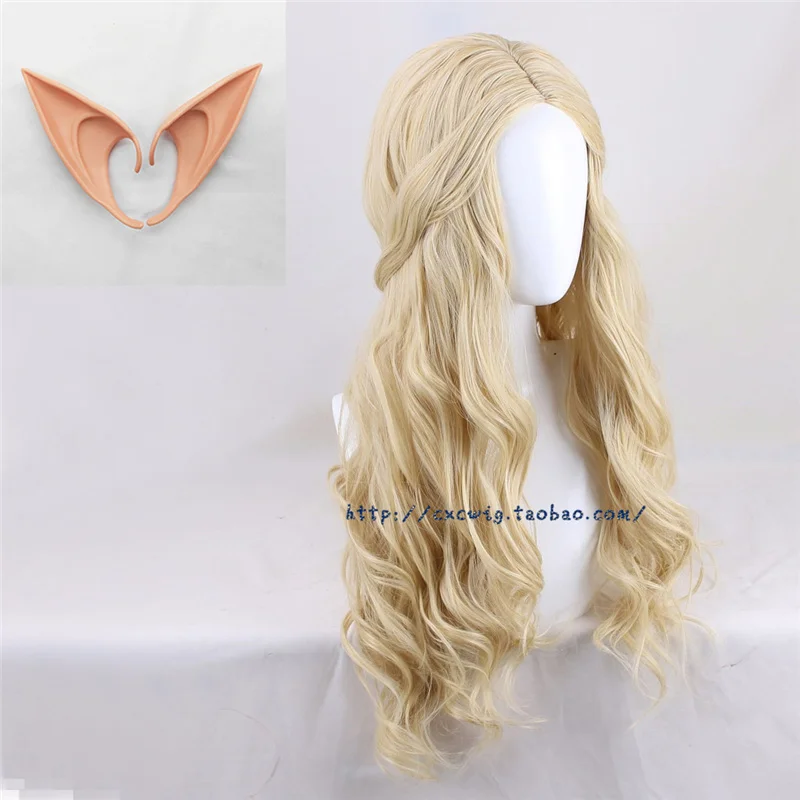 

Artanis Nerwen Galadriel Light Blonde Long Wavy Wig Adults and Children Centre Parting Styled Heat Resistant Hair + free ears