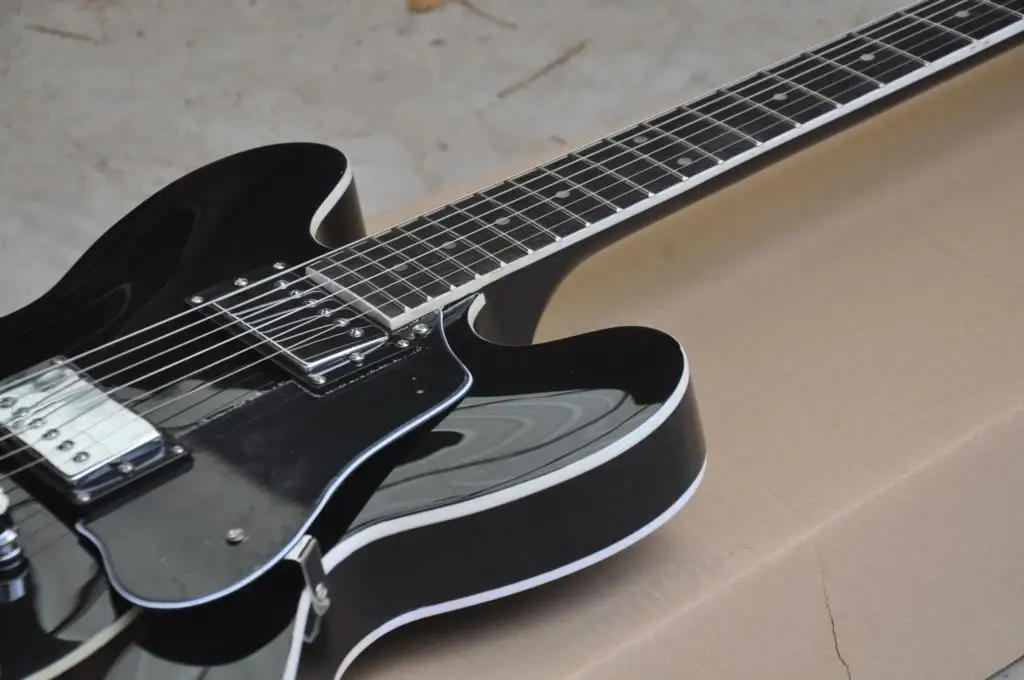 

Китайская фабрика по производству гитар custom 335 половинная двойная f-корпус с отверстием, черная электрическая гитара в наличии 62