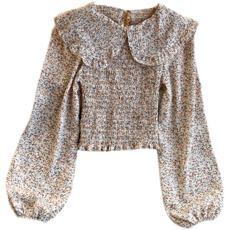 2021 Spring French Retro Sweet Pure Floral Blouse Female Doll Collar Puff Sleeve Blusa Exposed Umbilical Slimming Shirt C605
2021 Spring French Retro Sweet Pure Floral Blouse Female Doll Collar Puff Sleeve Blusa Exposed Umbilical Slimming Shirt C605