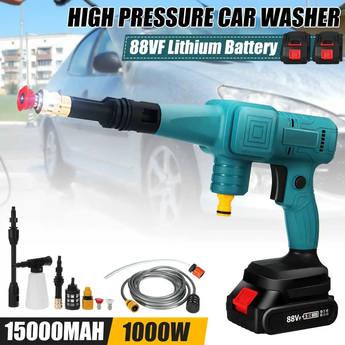 1000W 50Bar 15000mAh Car Washer High Pressure Cleaner Cordless High Pressure Washer Water Spray Gun Foam Generator Wash Machine
1000W 50Bar 15000mAh Car Washer High Pressure Cleaner Cordless High Pressure Washer Water Spray Gun Foam Generator Wash Machine