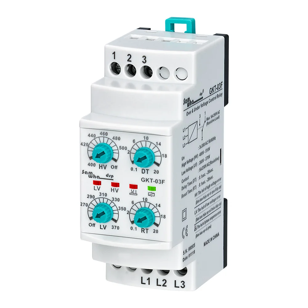 

Samwha-Dsp GKT-03F 3*380VAC Non-Neutual Three-Phase Phase Failure, Phase Sequence, Under&Over Voltage Relay