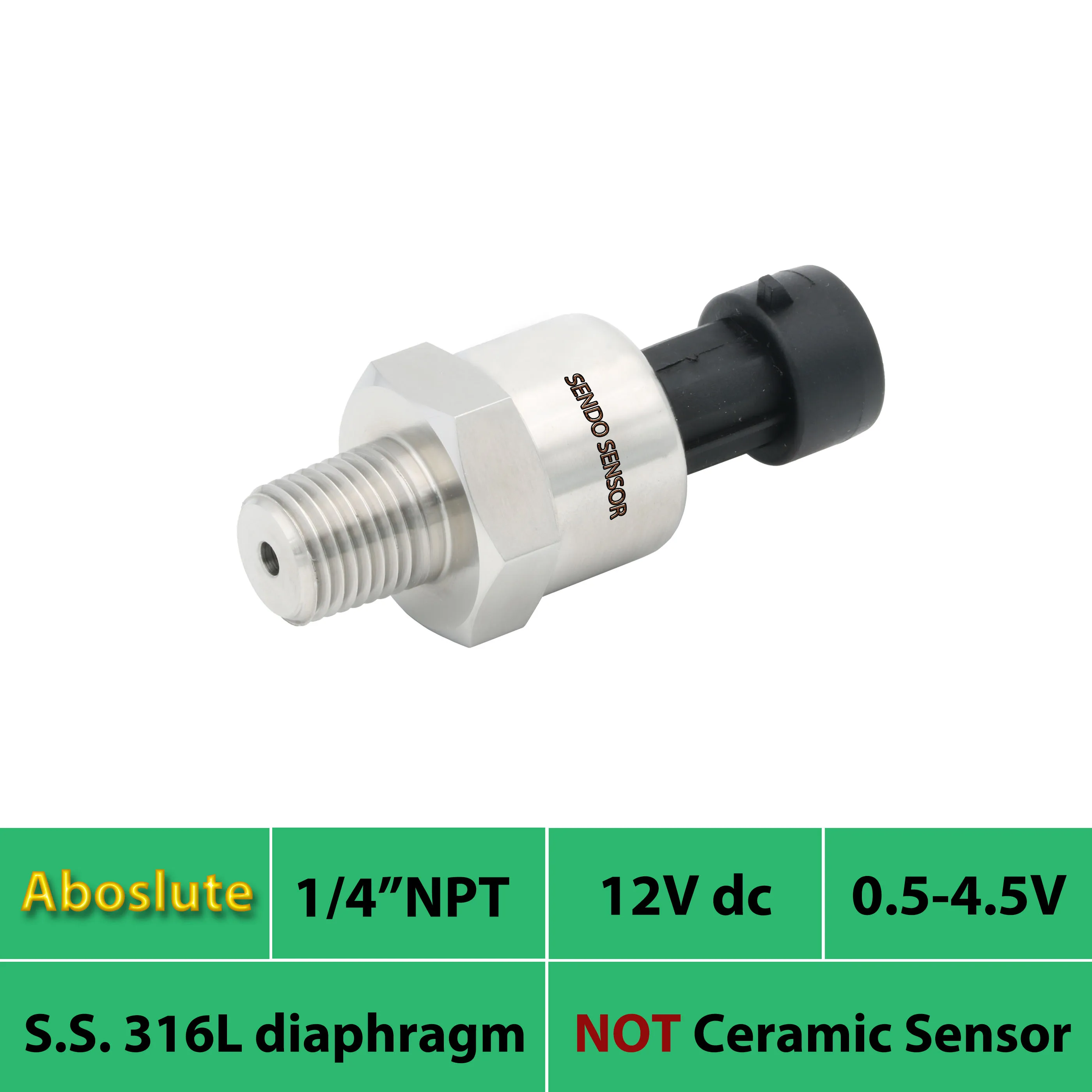 

abs pressure transducer, 0.5 4.5v, 12V, 24Vdc, 1, 1.6, 4, 6 bar, 10bar, 2.5mpa, 1.6mpa, absolute, 30, 50, 75 psia, 1 4 in NPT