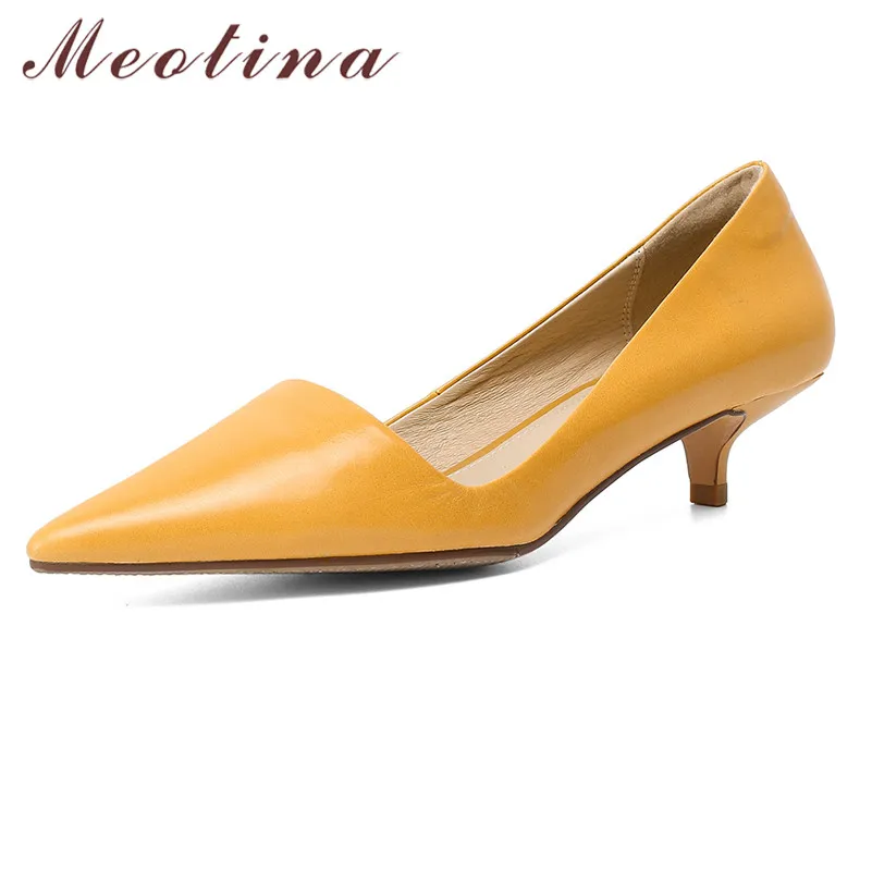 

Туфли-лодочки Meotina женские на среднем каблуке, Натуральная Воловья кожа, заостренный носок, офисная обувь на шпильке, 40