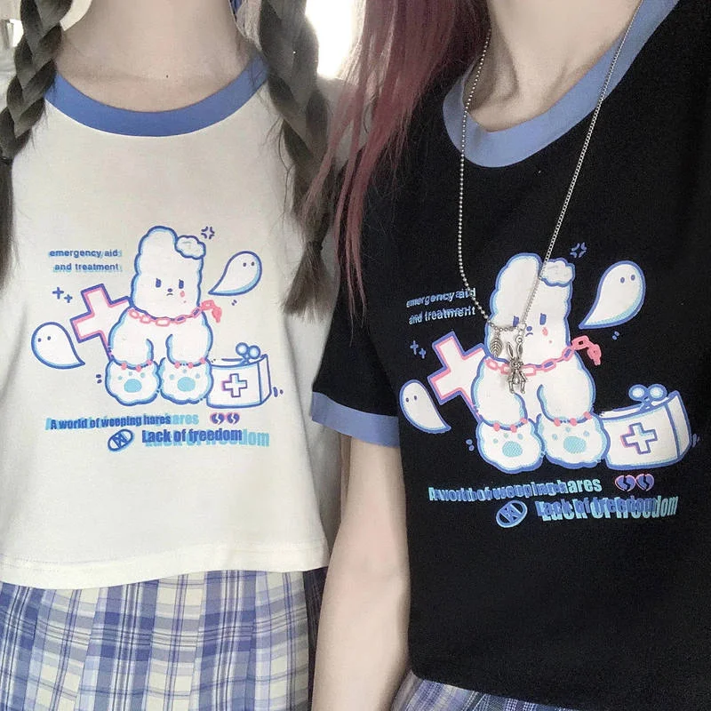 Anime Rabbit Print Woman T-shirt 2021 Cropped Tops Japanese Style Harajuku Graphic T Shirts Black MINGLIUSILI Feminine Clothes
Anime Rabbit Print Woman T-shirt 2021 Cropped Tops Japanese Style Harajuku Graphic T Shirts Black MINGLIUSILI Feminine Clothes