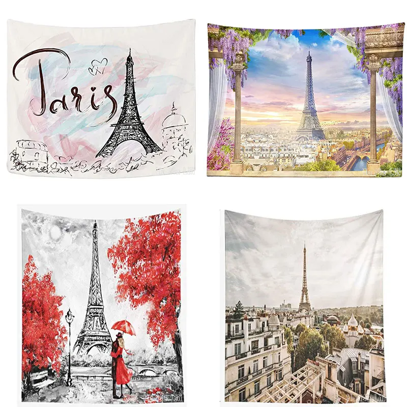 

Eiffel Tower Cityscape At Sunset In Paris France Romantic Tapestry Wall Hanging For Living Room College Dorm Home Decoration
