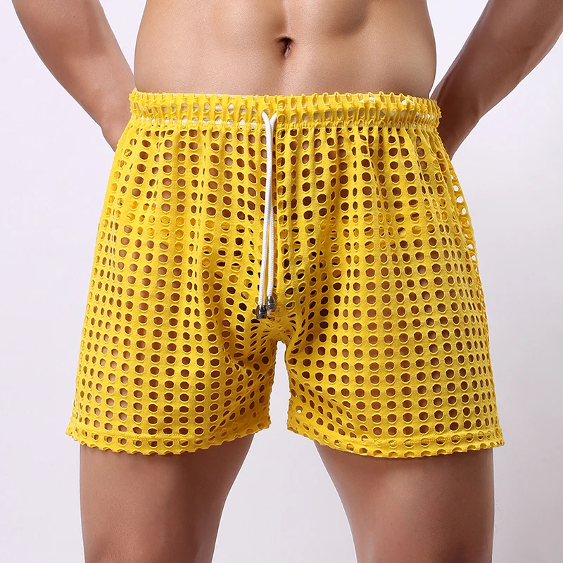 Мужские шорты для сна с большой сеткой мужские пижамы сексуальные нейлоновые