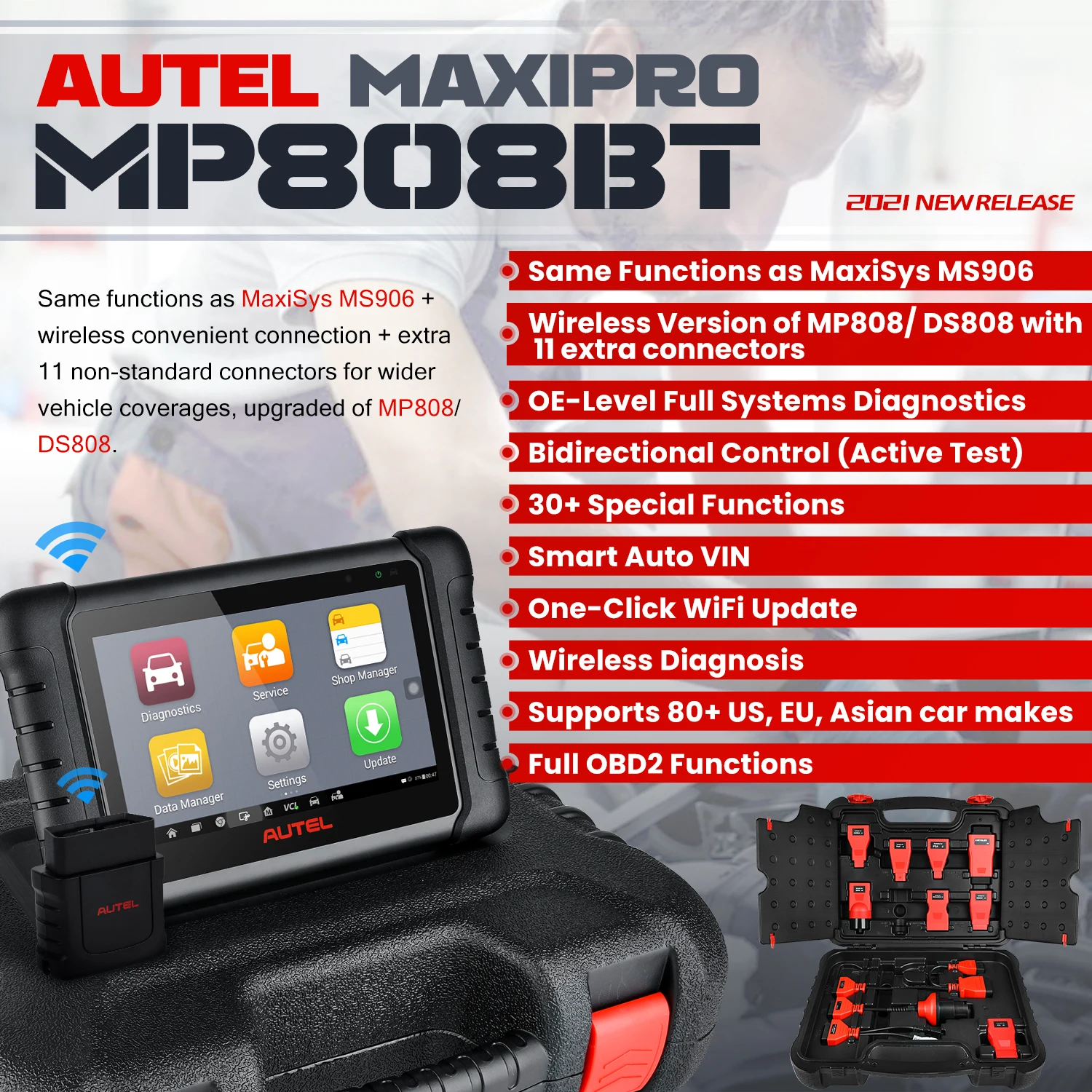 2022 Autel MaxiPRO MP808BT OBD2 автоматический диагностический сканер EPB ABS Автомобильный 30 +