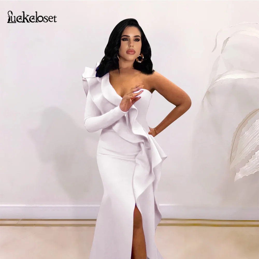 Elegant One Shoulder Dress Women Sexy Elegant Backless Bandage Dress Female Streetwear High Split Party Dresses Vestidos
Elegant One Shoulder Dress Women Sexy Elegant Backless Bandage Dress Female Streetwear High Split Party Dresses Vestidos