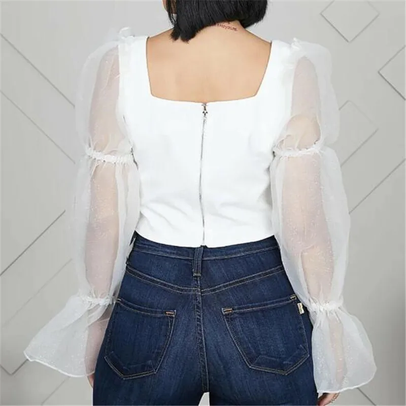 Women Mesh Puff Long Sheer Sleeve Top Sexy Mesh Lace Splice Pullover Blouse Shirt Casual Party Club Wear Blouse Female Blusas
Women Mesh Puff Long Sheer Sleeve Top Sexy Mesh Lace Splice Pullover Blouse Shirt Casual Party Club Wear Blouse Female Blusas
