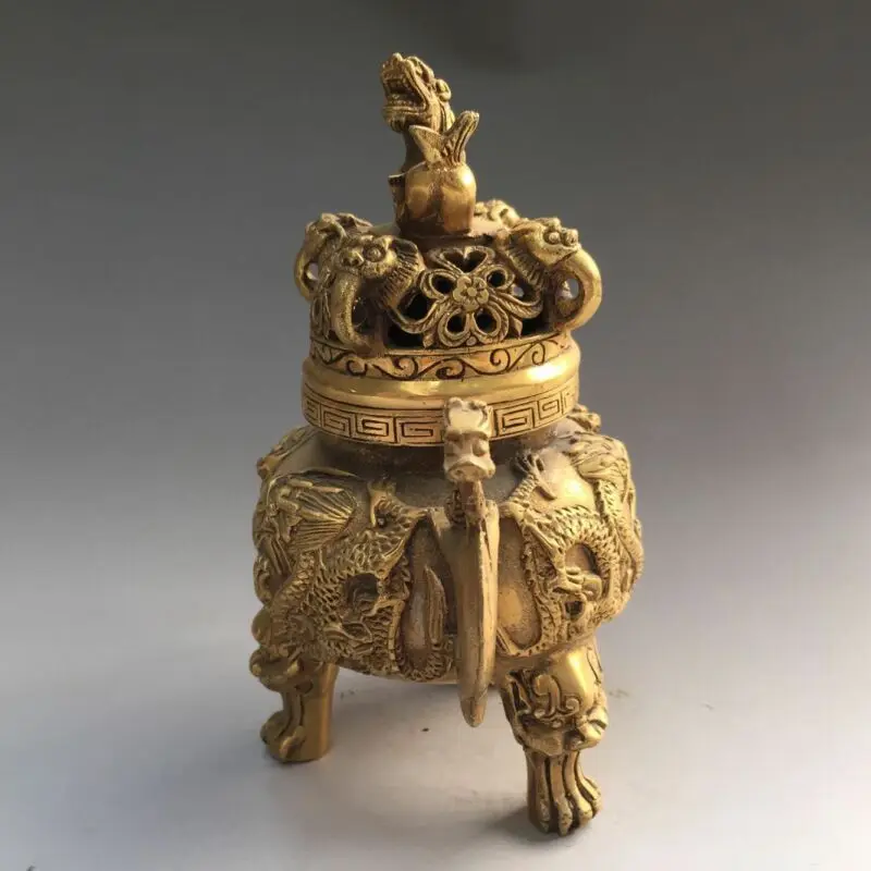 China Antique Brass Handmade Lion Dragon Double Ears Incense Burners Statue 
China Antique Brass Handmade Lion Dragon Double Ears Incense Burners Statue