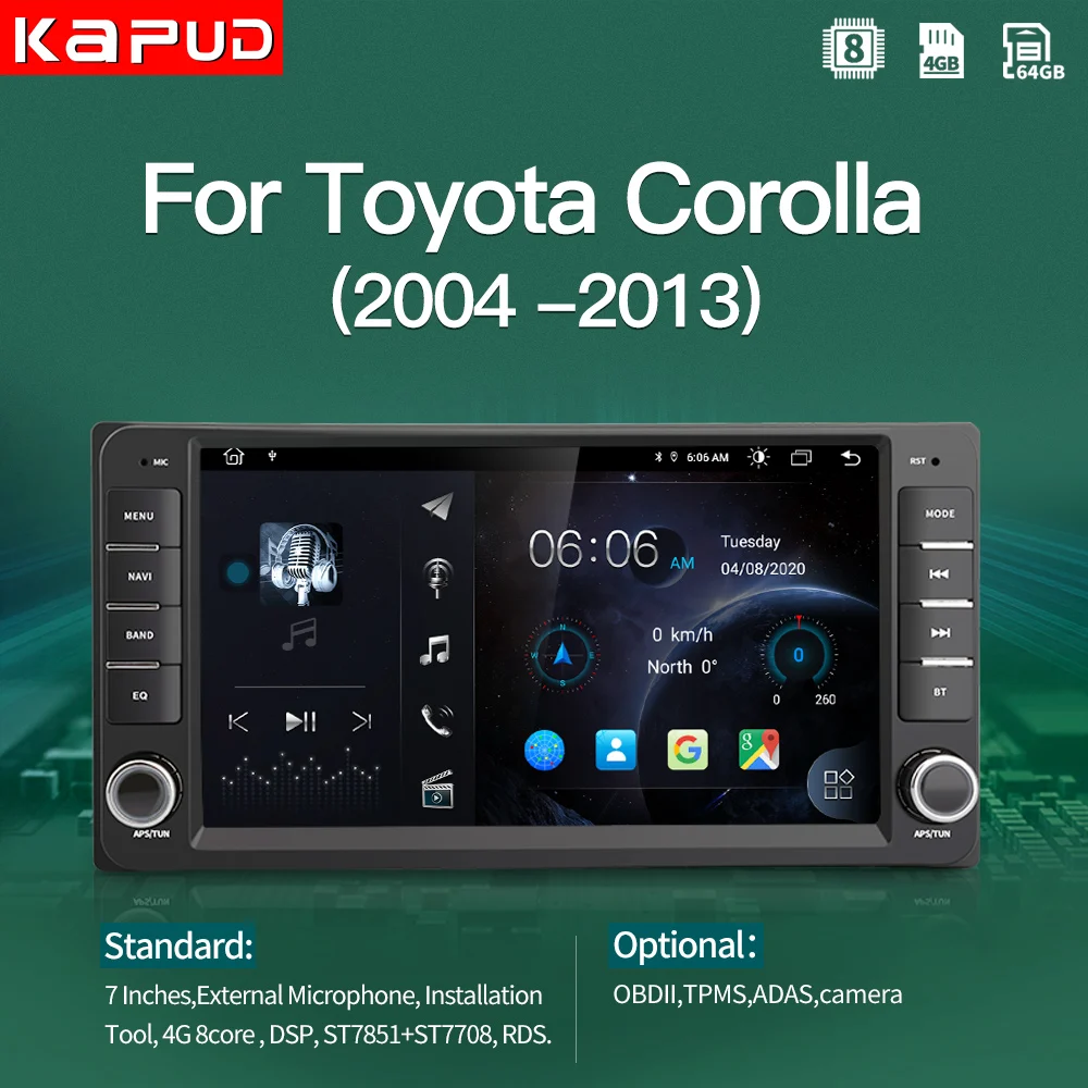 Автомагнитола Kapud на Android 10 с сенсорным экраном для Toyota Corolla мультимедиа E120 E150 2002