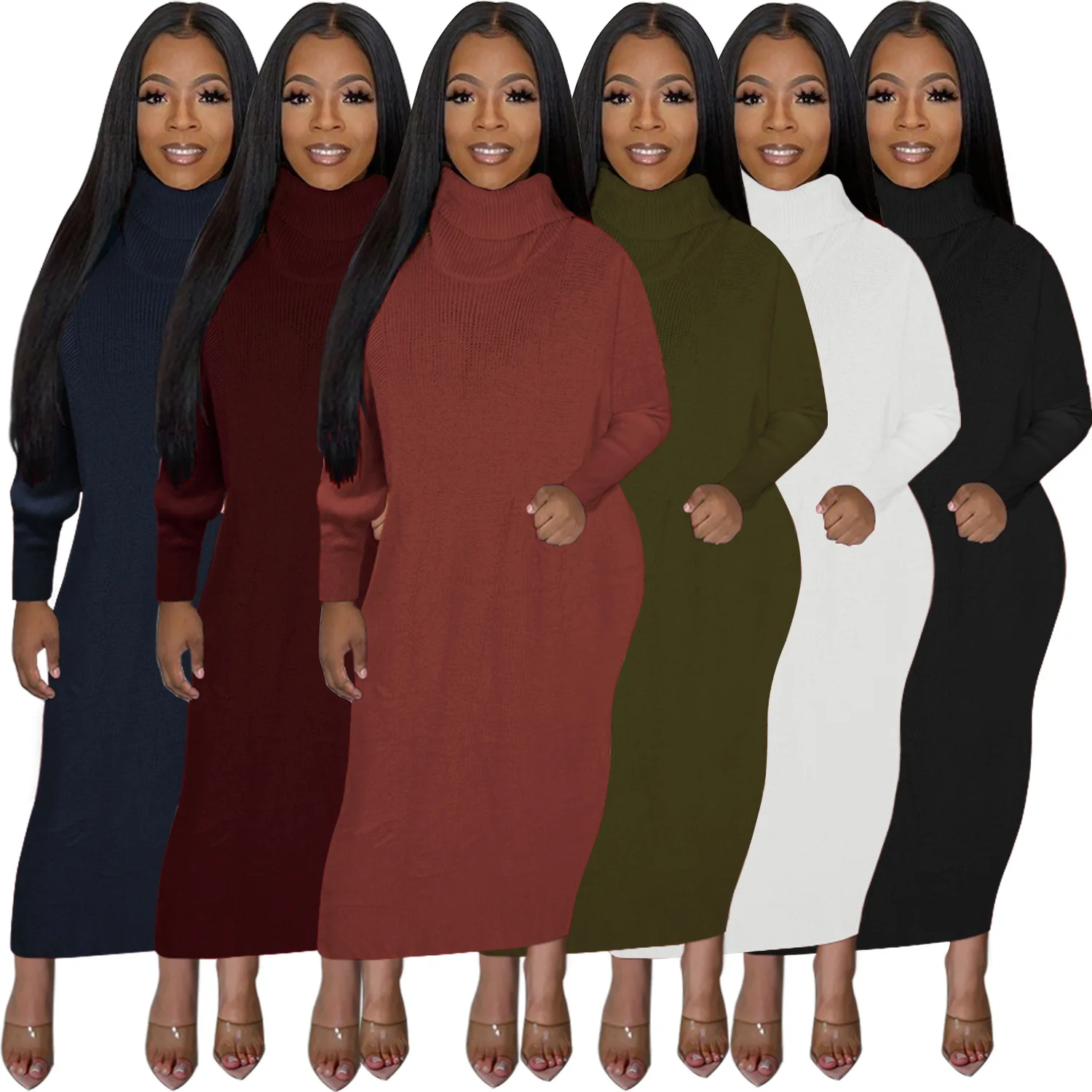 Women Batwing Long Sleeves High-Neck Elastic Long Dress Fashion Elegant Chic Lady Knit Sweater Dresses
Women Batwing Long Sleeves High-Neck Elastic Long Dress Fashion Elegant Chic Lady Knit Sweater Dresses