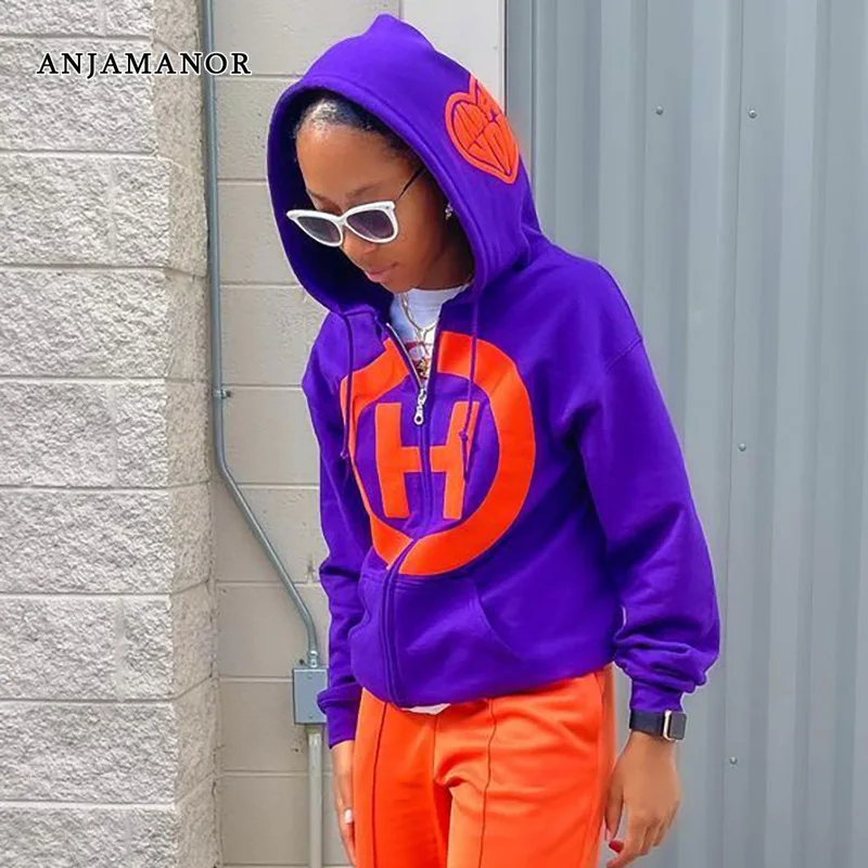 ANJAMANOR Letter Printed Zip Up Hoodie Streetwear Women Clothing Fleece Oversize Jackets and Coats Y2k Sweatshirts D85-DB37 
ANJAMANOR Letter Printed Zip Up Hoodie Streetwear Women Clothing Fleece Oversize Jackets and Coats Y2k Sweatshirts D85-DB37