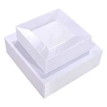 White Plastic Plates - Premium White Square Disposable Plates Hard Plastic Dinner Plates Salad Dessert Plate for Party/Wedding
