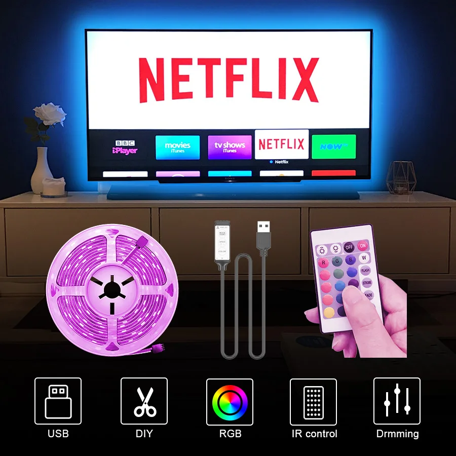 Светодиодная лента RGB 2835, совместимая с Bluetooth, USB, гибкая лампа, 5 В, лента, Диодная лента для фестиваля, комнаты, компьютера, телевизора, стола
Светодиодная лента RGB 2835, совместимая с Bluetooth, USB, гибкая лампа, 5 В, лента, Диодная лента для фестиваля, комнаты, компьютера, телевизора, стола
