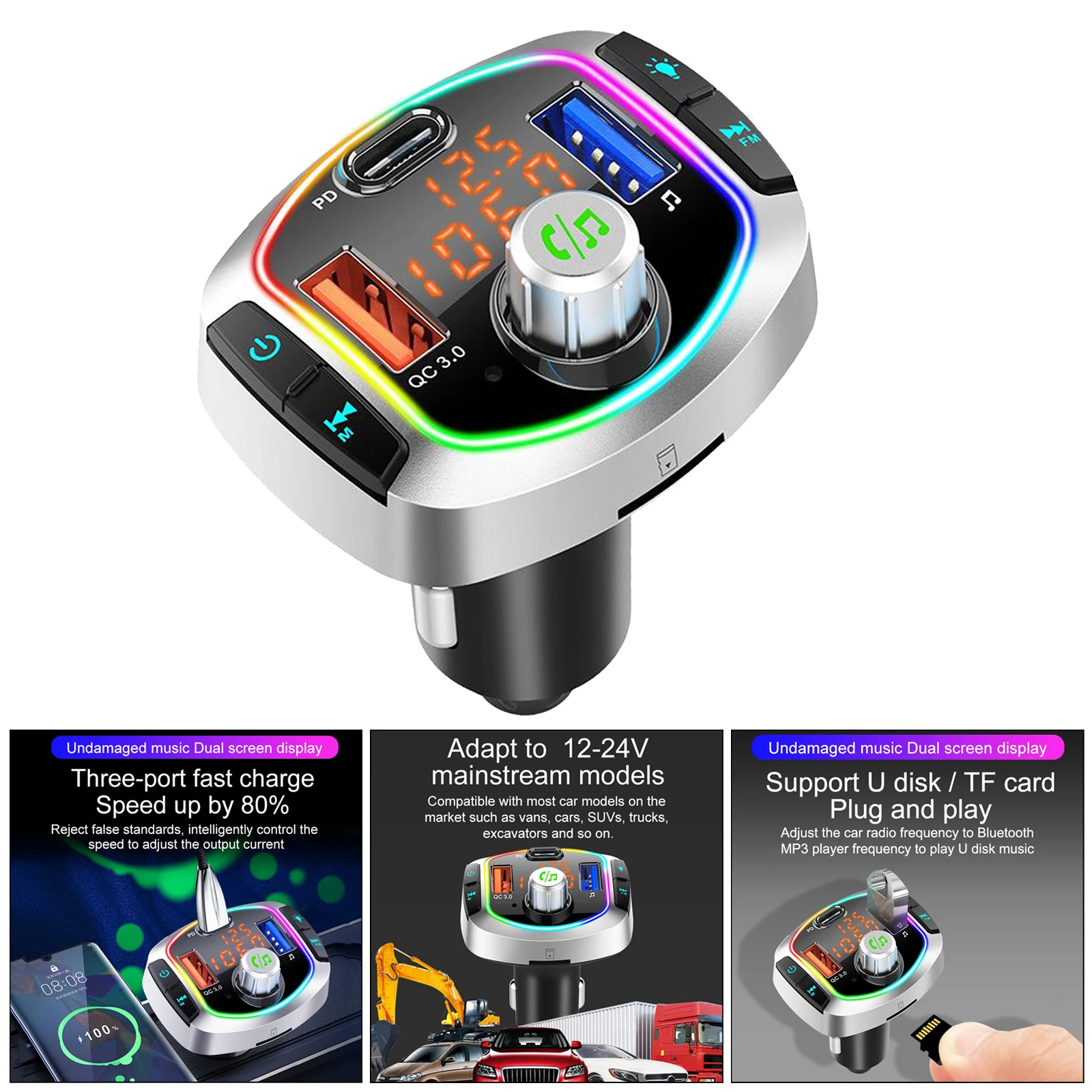 Автомобильный Bluetooth V5.0 FM-передатчик QC3.0 PD Быстрая зарядка Поддержка TF-карты
Автомобильный Bluetooth V5.0 FM-передатчик QC3.0 PD Быстрая зарядка Поддержка TF-карты