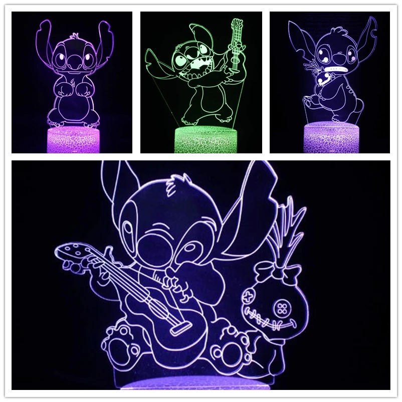 Disney Cartoon 3D LED Night Light Stitch Acrylic 3D Illusion LED Table Lamp Colourful NightLight Bedroom Decor Lighting Kid Gift