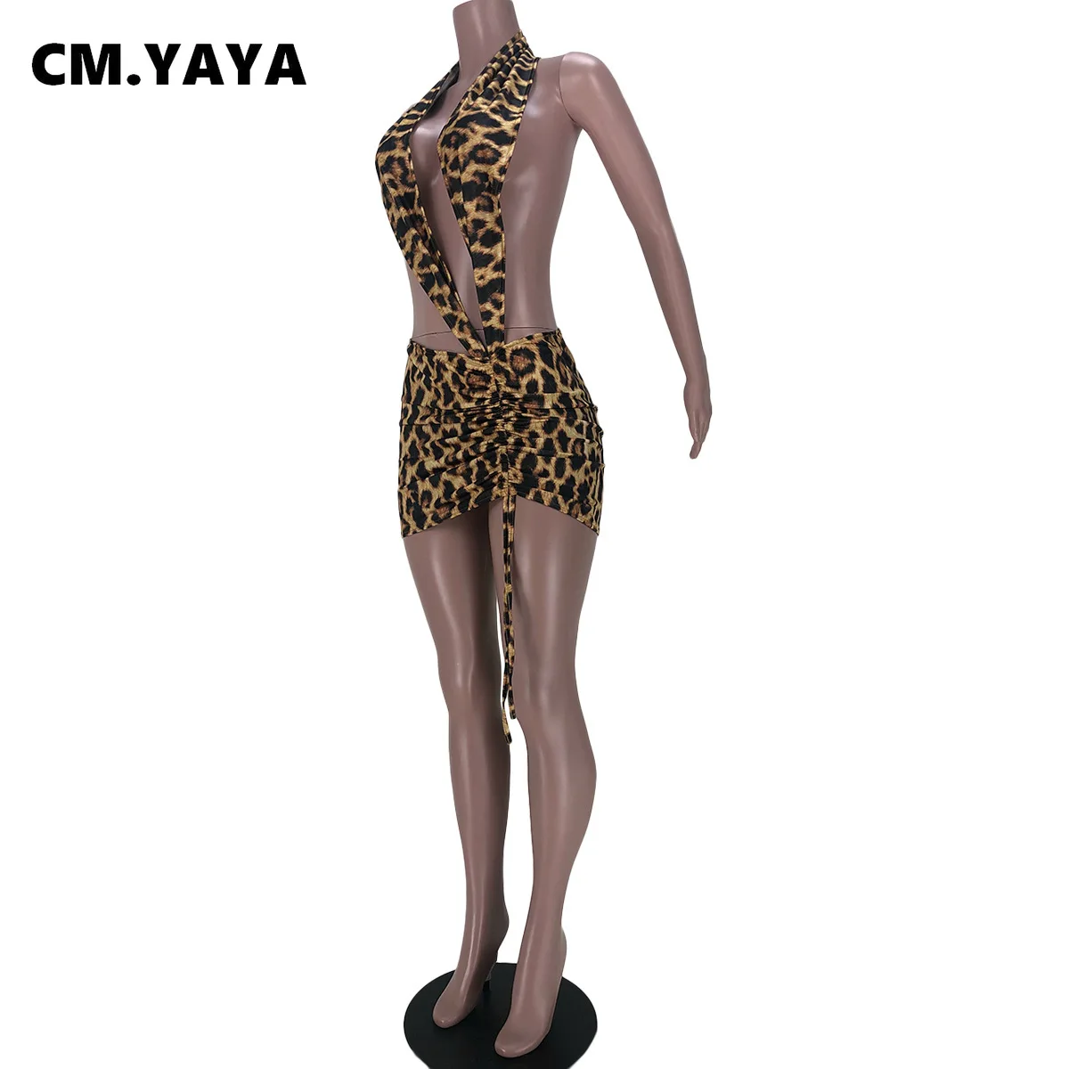 Женское платье с леопардовым принтом CM.YAYA ажурное эластичное платье-футляр