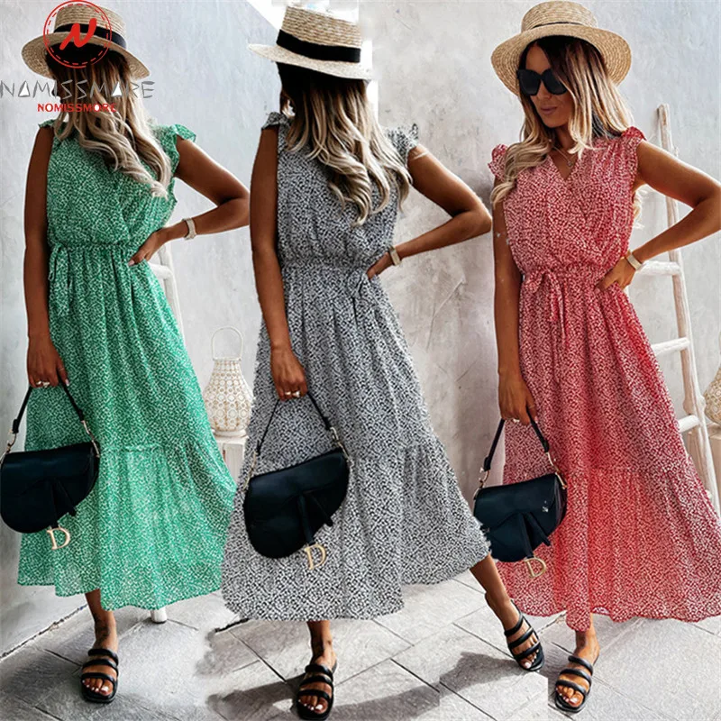 Women Summer A-Line Dress Patchwork Design Bandage Ruffles Decor V-Neck Sleeveless Mid Waist Print Long Dress for Holiday
Women Summer A-Line Dress Patchwork Design Bandage Ruffles Decor V-Neck Sleeveless Mid Waist Print Long Dress for Holiday