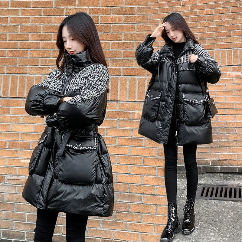 Glossy Mid-Length Cotton Clothing Women 's 2020 New Winter Korean Style Plaid Stitching Coat
Glossy Mid-Length Cotton Clothing Women 's 2020 New Winter Korean Style Plaid Stitching Coat