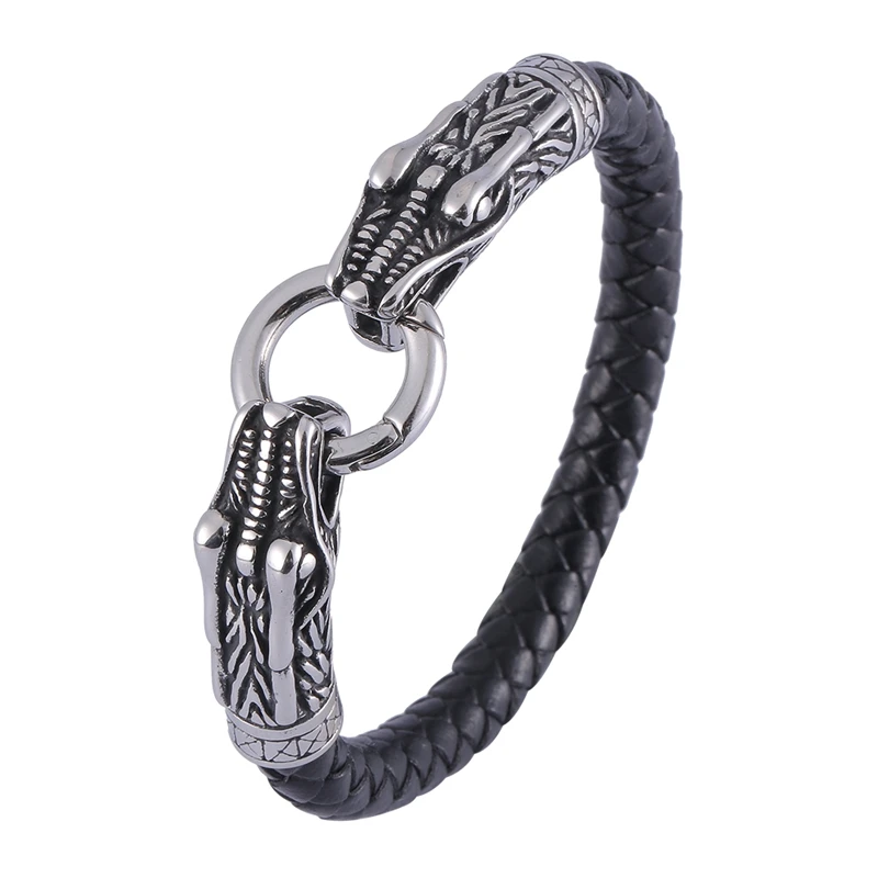 New Punk Style Bangle 316L Stainless Steel Snake Head Charms Trendy Male Bracelet Black Braided Leather Bracelets BB1215
New Punk Style Bangle 316L Stainless Steel Snake Head Charms Trendy Male Bracelet Black Braided Leather Bracelets BB1215