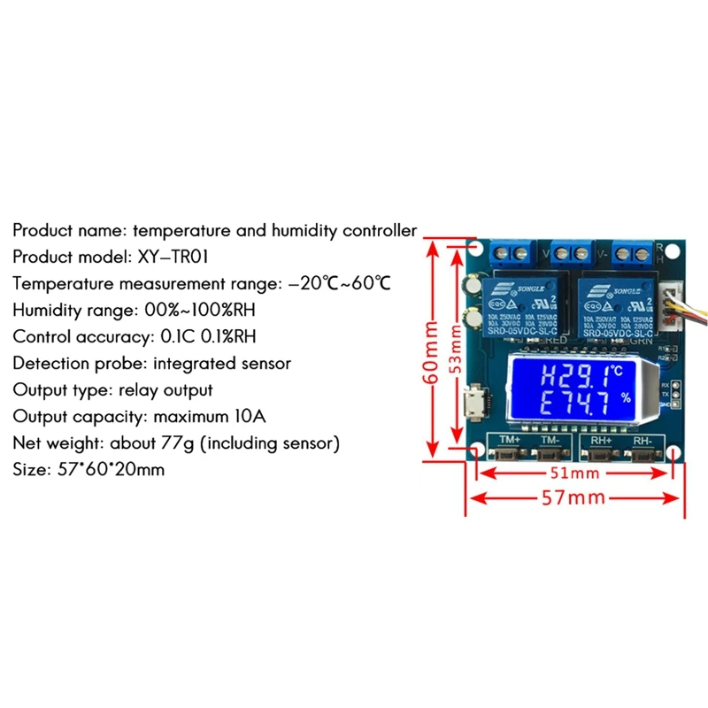 XH-M452 High Precision DC 12V 10A Digital LED Dual Output Temperature and Humidity Controller Module with SHT20 Sensor
XH-M452 High Precision DC 12V 10A Digital LED Dual Output Temperature and Humidity Controller Module with SHT20 Sensor