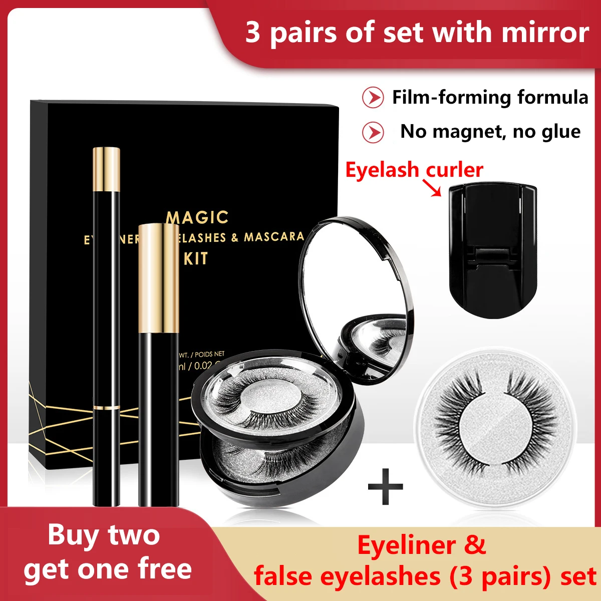 New 3 Pairs Magic Eyelash&Self-adhesive Liquid Eyeliner&Mascara&Eyelash Curler Set No Glue No Magnet Prevent Allergy Eyelash Set
New 3 Pairs Magic Eyelash&Self-adhesive Liquid Eyeliner&Mascara&Eyelash Curler Set No Glue No Magnet Prevent Allergy Eyelash Set