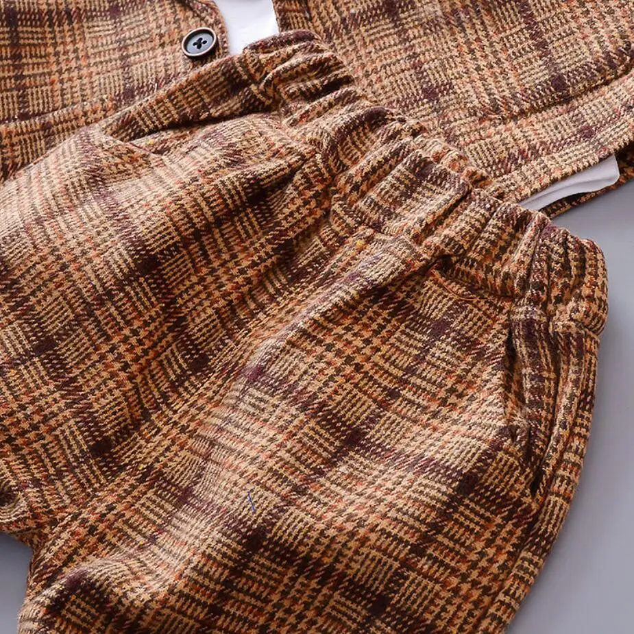 Spring Autumn Baby Boy Clothing Fashion Boy Gentleman Long Sleeve Grid Coat + T-Shirt + Pants 3pcs Suit For Children's Clothes 
Spring Autumn Baby Boy Clothing Fashion Boy Gentleman Long Sleeve Grid Coat + T-Shirt + Pants 3pcs Suit For Children's Clothes