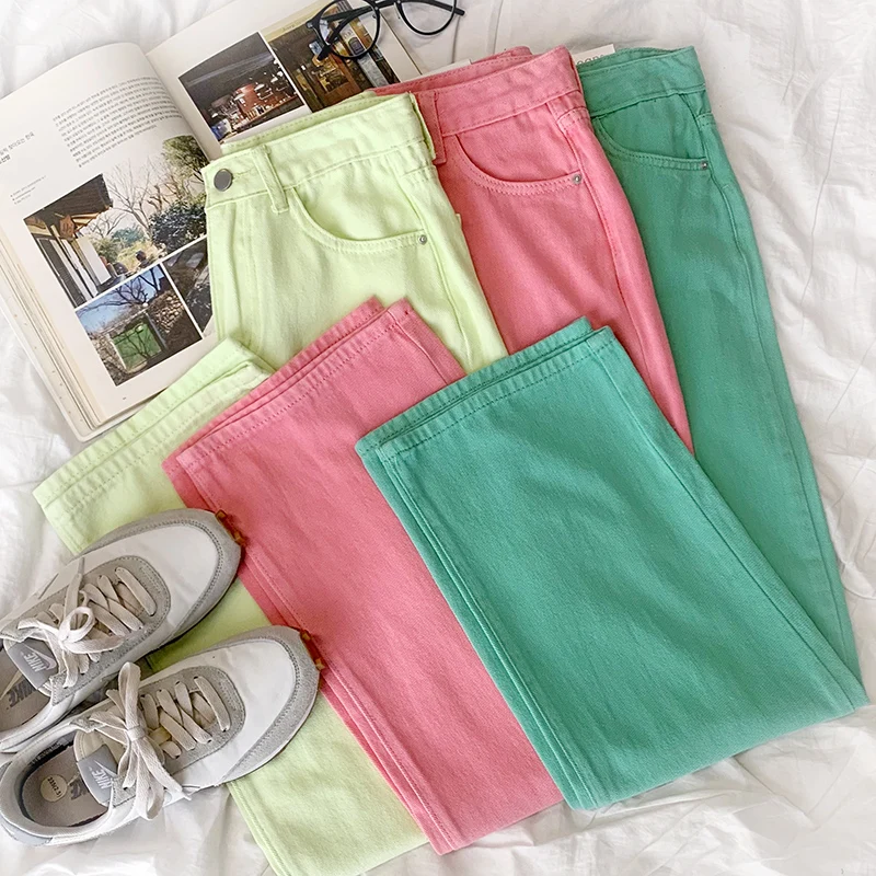 Retro candy color summer Korean high waist loose casual all-match denim trousers
Retro candy color summer Korean high waist loose casual all-match denim trousers