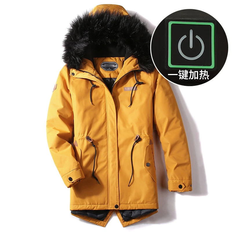 

10XL Outdoor Intelligent Heat Charge Clothes Chemical Fiber Blended Fabric Detachable Fur Collar Waterproof Hiking Climbing Coat
