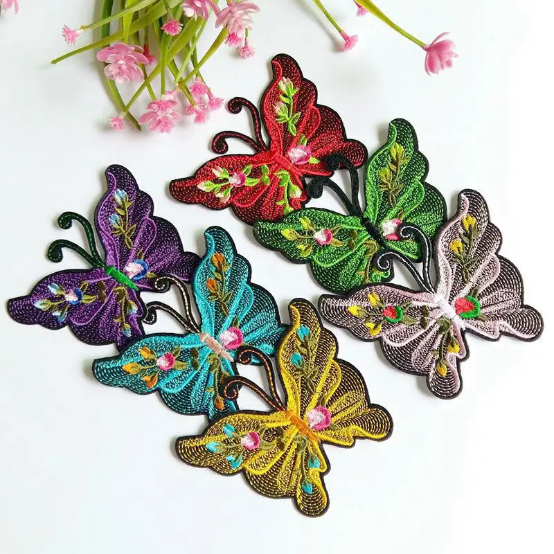 

6pcs/lot mix color Sewing Clothes Patch Iron On Embroidery butterfly Patches Hotfix Applique Motifs Sew On Garment Stickers