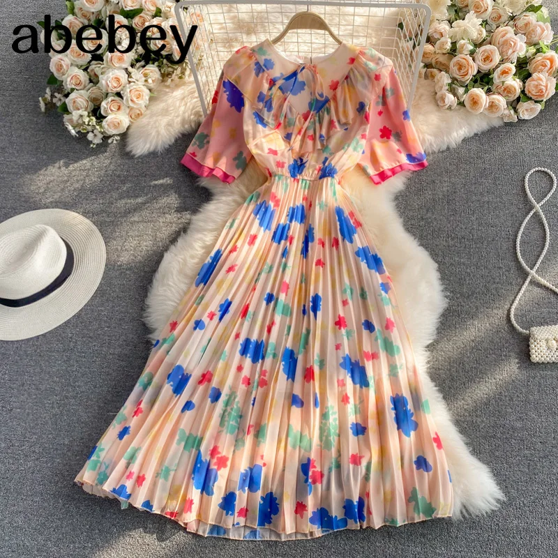 2021 New Summer French retro O-neck short sleeve Dress waist slim Platycodon Print Chiffon Pleated Dress
2021 New Summer French retro O-neck short sleeve Dress waist slim Platycodon Print Chiffon Pleated Dress