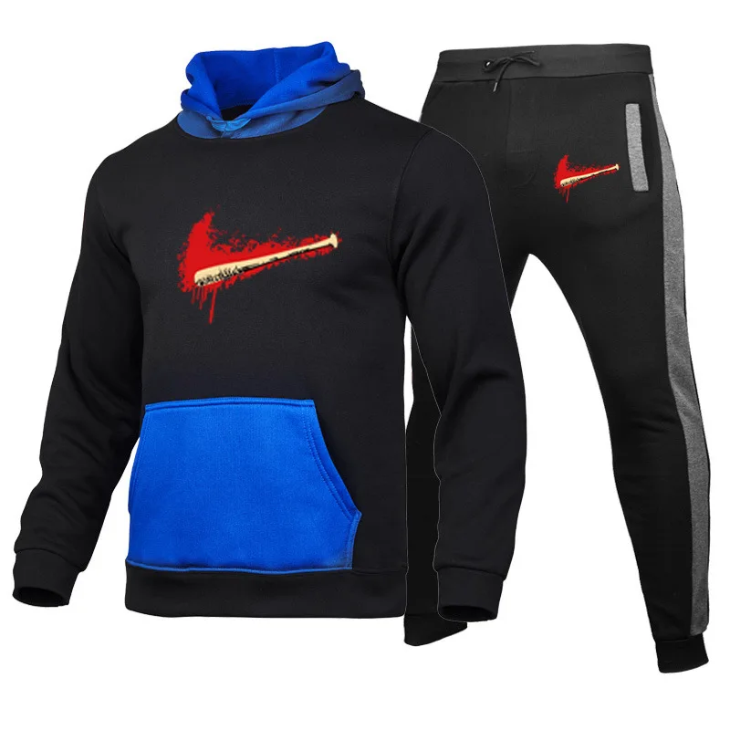 2021 fashion trend new autumn and winter casual printing men's color matching pocket hooded sweater and pants suit
2021 fashion trend new autumn and winter casual printing men's color matching pocket hooded sweater and pants suit