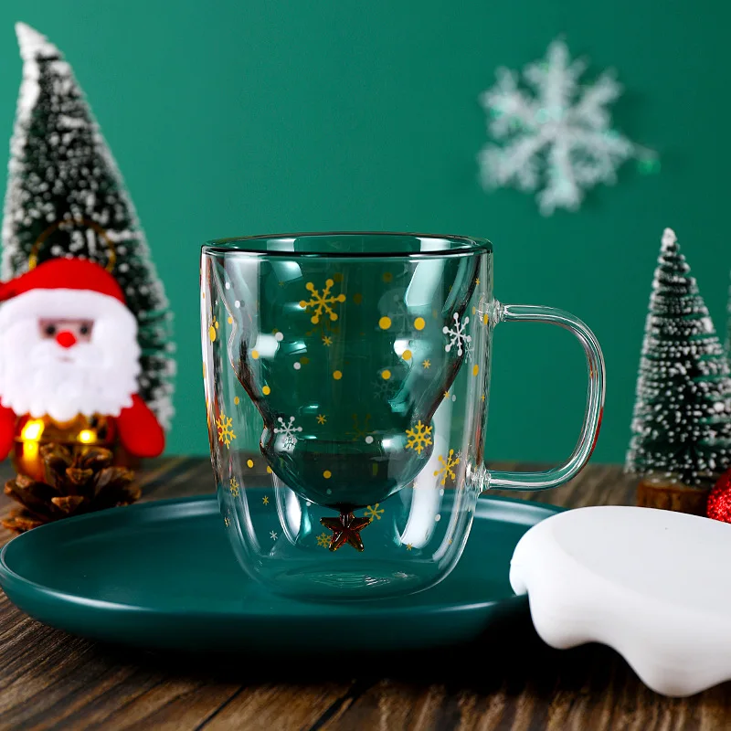 

300 мл двухслойная антиожоговая стеклянная Рождественская елка звездное небо кофейная кружка термоизоляция молочная чашка для завтрака дет...