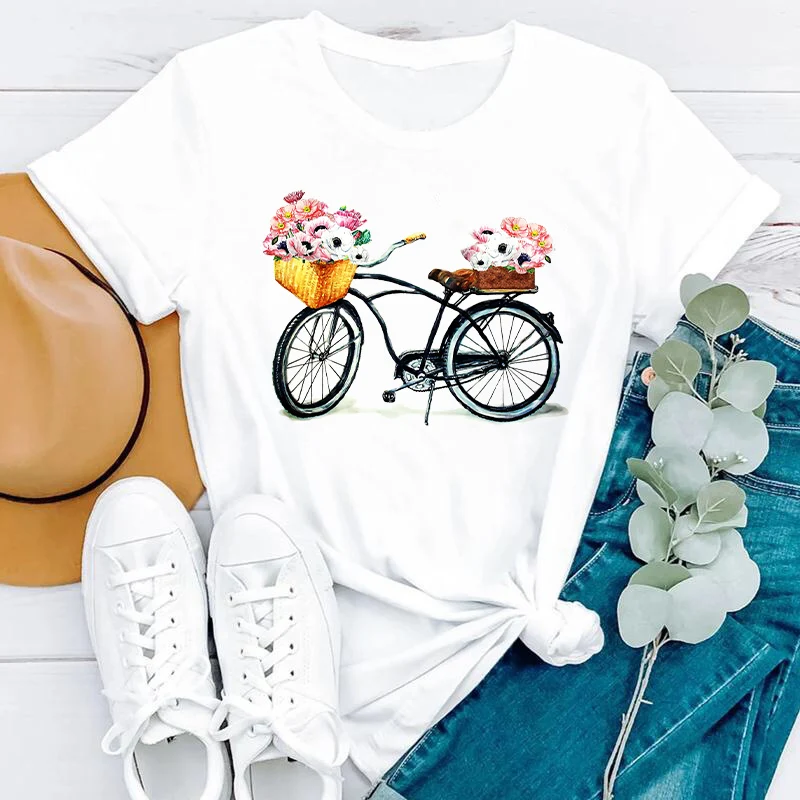 Beautiful Pictures Bicycle Bouquet Flower Sweet Style Printed Round Neck Short Sleeve T-Shirt Women 2021 New Short Top Summer
Beautiful Pictures Bicycle Bouquet Flower Sweet Style Printed Round Neck Short Sleeve T-Shirt Women 2021 New Short Top Summer