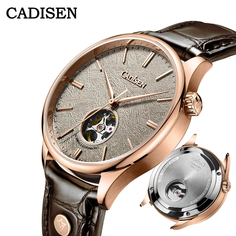 

CADISEN Men Mechanical Wristwatches Meteorite Dial MIYOTA 82S0 Watch Italian Leather Sapphire Automatic Hollow out Watches Mens