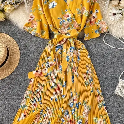 2021 V Neck Floral Print Summer Bandage Dress Midi Long Chiffon Party Women Casual Elegant Pleated Beach Holiday Dresses
2021 V Neck Floral Print Summer Bandage Dress Midi Long Chiffon Party Women Casual Elegant Pleated Beach Holiday Dresses