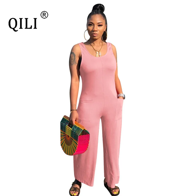 

QILI Women Loose Jumpsuits Sleeveless Casual Wide Leg Long Pants Jumpsuit Summer Colthes